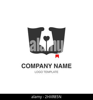 Tintenstift und öffnen Sie das Buch mit der roten Buchregisterkarte. Vorlage für Logo-Design Stock Vektor