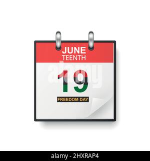 Juneteenth. Juni 19.. Freedom Day. Vektor 3D realistischer Juneteenth einfacher Kalender, gefaltete Papierecke. Design Template des Freedom Day, 19. Juni Stock Vektor