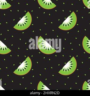 In Scheiben geschnittene Kiwi-Scheiben auf schwarzem Hintergrund. Nahtloser Hintergrund. Stock Vektor