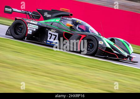 Großbritannien, Silverstone Circuit. Motorsport-Rennwagen-Action aus den ersten 2 Runden des Praga Cup in Silverstone 12..-13.. März, Teil des Wochenendes der Britcar Endurance Championship, abgebildet ist der Praga R1 mit der Nummer 77 des Mittell Racing Teams, das von Scott Mittell und Charles Hall gefahren wird. Bild von Shaun Fellows Stockfoto