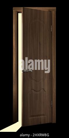 Tür, Holztür, auf schwarzem Hintergrund, isoliert Stockfoto