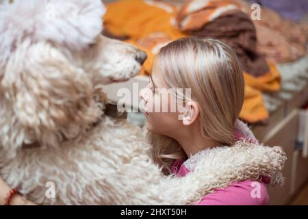 Teenager-Mädchen und ein großer Hund - königlichen Pudel. Stockfoto