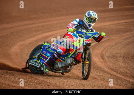 MANCHESTER, GROSSBRITANNIEN. MÄR 14. Nathan Abritt am Montag, den 14.. März 2022, während des Belle Vue Speedway Media Day im National Speedway Stadium, Manchester, in Aktion. (Kredit: Ian Charles | MI News) Kredit: MI News & Sport /Alamy Live News Stockfoto