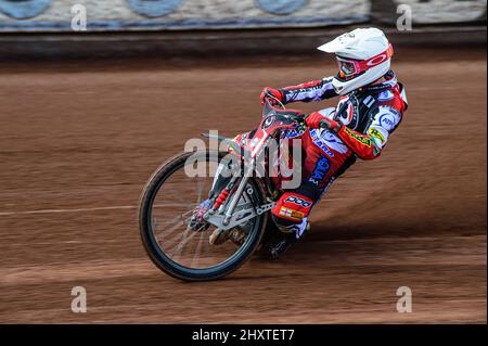 MANCHESTER, GROSSBRITANNIEN. MÄR 14. Max Fricke in Aktion während des Belle Vue Speedway Media Day am Montag, 14.. März 2022, im National Speedway Stadium, Manchester. (Kredit: Ian Charles | MI News) Kredit: MI News & Sport /Alamy Live News Stockfoto