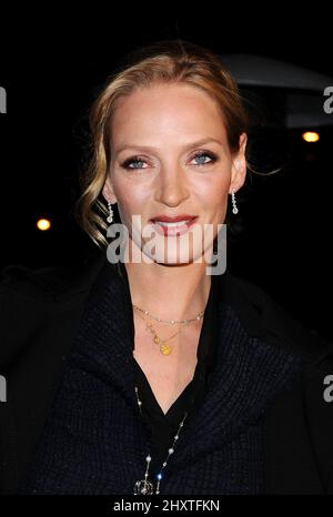 Uma Thurman im Chanel und Charles Finch Pre-Oscar Dinner im Madeo Restaurant in Los Angeles, Kalifornien, USA am 26. Februar 2011. Stockfoto