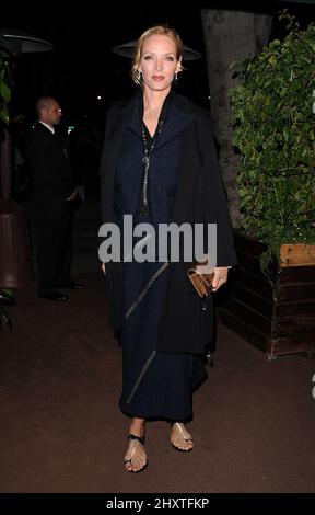 Uma Thurman im Chanel und Charles Finch Pre-Oscar Dinner im Madeo Restaurant in Los Angeles, Kalifornien, USA am 26. Februar 2011. Stockfoto