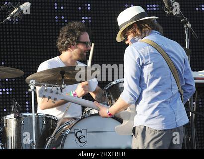 Kevin Drew von Broken Social Scene beim Coachella Valley Music and Arts Festival im Empire Polo Field, Kalifornien. Stockfoto