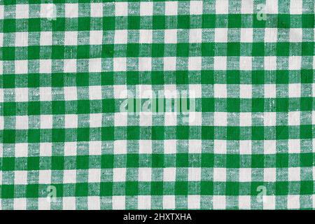 Natürliches Leinen Land Plaid Tartan Küche Stoff Material Abstrakt Check Textur Hintergrund Textur, Grün Weiß. Flanell-Tartan-Muster. Trendy Stockfoto