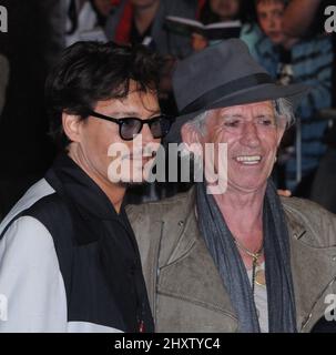 Johnny Depp und Keith Richards bei der Weltpremiere „Pirates of the Caribbean: On Stranger Tides“ in Disneyland, Los Angeles, Kalifornien Stockfoto
