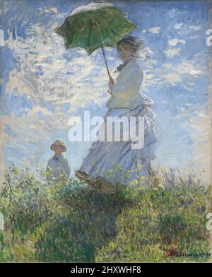 Frau mit Sonnenschirm - Madame Monet und ihr Sohn Oin auf Leinwand gemalt von Impressionist Claude Monet im Jahr 1875 Stockfoto