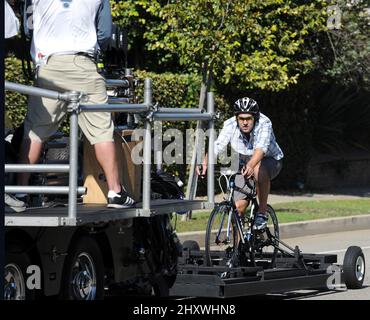 Paul Rudd filmt eine Fahrradszene für „This is Forty“, Kalifornien Stockfoto