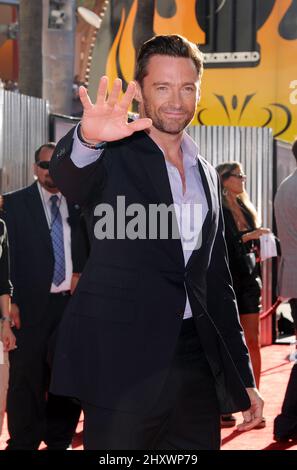 Hugh Jackman bei der „Real Steel“-Weltpremiere im Gibson Amiphephephephue in Los Angeles, USA. Stockfoto