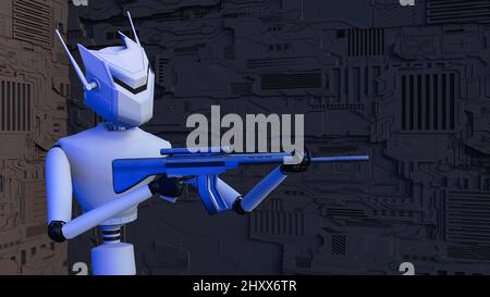 Ein bewaffneter Roboter zielt ab (3D Rendering) Stockfoto