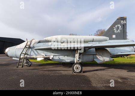 York.Yorkshire.Vereinigtes Königreich.Februar 16. 2022.Im Yorkshire Air Museum Ist Ein Kampfflugzeug des Blitzes F6 ausgestellt Stockfoto