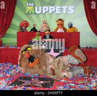 Die Muppets, Tier, Pepe, Miss Piggy, Fozzie, Gonzo, Kermit, Walter und Sweetums bei der Muppets Hollywood Walk of Fame Star Ceremony in Los Angeles Stockfoto