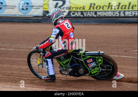 MANCHESTER, GROSSBRITANNIEN. MÄR 14. Jye Etheridge in Aktion während des Belle Vue Speedway Media Day am Montag, 14.. März 2022, im National Speedway Stadium, Manchester. (Kredit: Ian Charles | MI News) Kredit: MI News & Sport /Alamy Live News Stockfoto