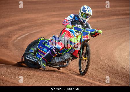 MANCHESTER, GROSSBRITANNIEN. MÄR 14. Nathan Abritt am Montag, den 14.. März 2022, während des Belle Vue Speedway Media Day im National Speedway Stadium, Manchester, in Aktion. (Kredit: Ian Charles | MI News) Kredit: MI News & Sport /Alamy Live News Stockfoto