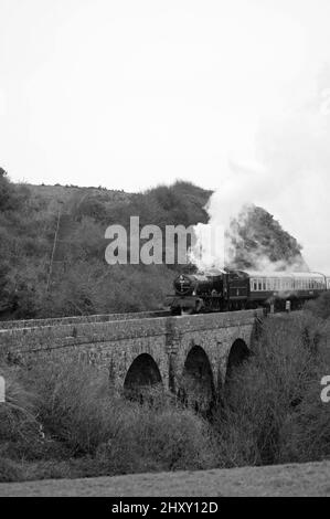 „Lydham Manor“ (läuft als Klassenpionier 7800 „Torquay Manor“) im Broadsands Viaduct. Stockfoto