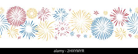 Doodle Feuerwerk nahtloses Muster. Glänzende Vorarbeiten für Partys und Feiern. Vektorgrafik isoliert auf weißem Hintergrund Stock Vektor