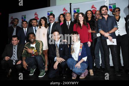 ChocQuibTown, Los Tucanes De Tijuana, Ana Victoria, Maria Barracuda, Shaila Durcal und Juanes bei den XIII Annual Latin Grammy Awards Nominierungen im Belasco Theater, Los Angeles. Stockfoto