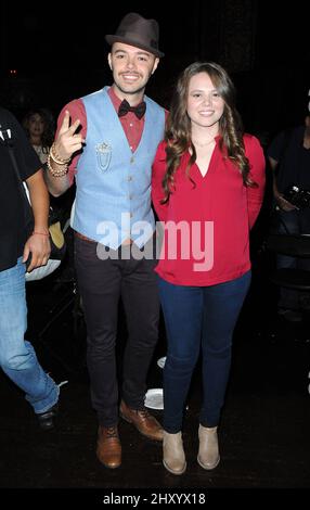 Joy Huerta und Jesse Huerta von „Jesse & Joy“ nehmen an den XIII Annual Latin Grammy Awards Nominierungen im Belasco Theatre, Los Angeles Teil. Stockfoto