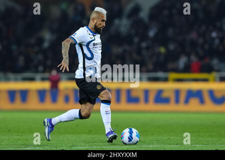 Turin, Italien. 13. März 2022. Arturo Vidal vom FC Internazionale in Aktion während des Fußballspiels der Serie A 2021/22 zwischen dem FC Turin und dem FC Internazionale im Olimpico Grande Torino Stadium, Turin.(Endstand; Turin FC 1 - 1 FC Internazionale) Credit: SOPA Images Limited/Alamy Live News Stockfoto