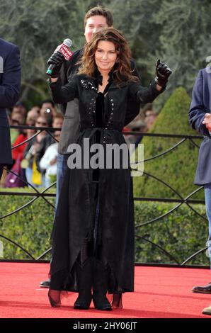 Shania Twain trifft am Kolosseum im Caesars Palace ein, um die letzten Vorbereitungen für das Debüt ihrer brandneuen Show „Shania: Still The One“ in Las Vegas, USA, zu treffen. Stockfoto