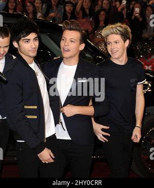 (Von links nach rechts) Zayn Malik, Louis Tomlinson und Niall Horan von One Direction besuchen am Donnerstag, den 20. Dezember 2012, die Show „The X Factor“ zum Saisonfinale in CBS Television City Stockfoto
