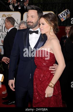 Ben Affleck und Jennifer Garner kommen zu den jährlichen Golden Globe Awards 70., die am 13. Januar 2013 im Beverly Hilton Hotel, Beverly Hills, Kalifornien, abgehalten werden. Stockfoto