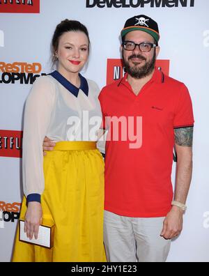 Amber Tamblyn und David Cross bei der Premiere von „Arrested Development“ in Los Angeles, Kalifornien, in der Saison 4. Stockfoto