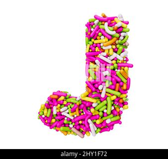 Das Alphabet J aus bunten Streuseln Buchstaben ein Regenbogen Streuseln 3D Illustration Stockfoto