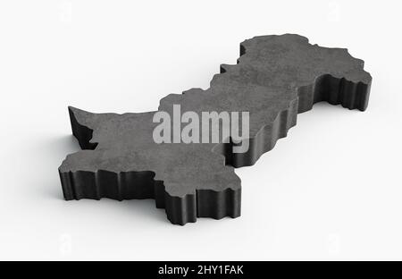 3D topographische Karte von Pakistan isoliert auf weißem Hintergrund Stockfoto