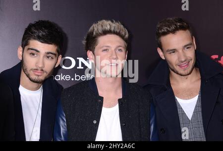 Zayn Malik, Niall Horan und Liam Payne von One Direction bei der Premiere von 'One Direction: This is US' in New York. Stockfoto