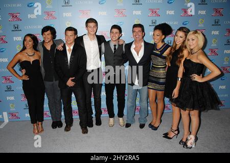 Alex und Sierra, Restless Road und Sweet Suspense nehmen an der X Factor Finalist Party in Los Angeles, USA, Teil. Stockfoto