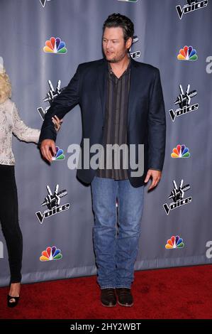 Blake Shelton nimmt an den Top 12 der The Voice Season 5 in den Universal Studios Backlot, Los Angeles, Teil Stockfoto