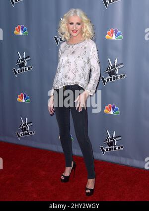 Christina Aguilera nimmt an den Top 12 der The Voice Season 5 in den Universal Studios Backlot, Los Angeles, Teil Stockfoto