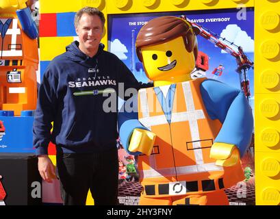 Will Ferrell & Emmet (Charakter) bei der Premiere des Lego-Films in Los Angeles, CA, USA, am 1.. Februar 2014. Stockfoto