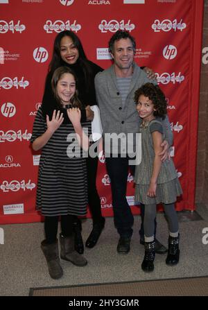 Ashley Aufderheide, Imogene Wolodarsky, Zoe Saldana, Mark Ruffalo bei der Endly Polar Bear Premiere beim Sundance Film Festival 2014, Eccles Theatre Stockfoto