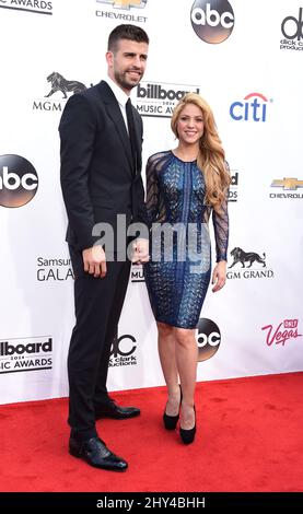 Gerard Pique und Shakira treffen am Sonntag, den 18. Mai 2014, bei den Billboard Music Awards in der MGM Grand Garden Arena in Las Vegas ein. Stockfoto