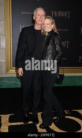 James Cameron und Suzy Amis bei der Premiere von „The Hobbit: The Battle of the Five Armies“ im Dolby Theater in Los Angeles, USA. Stockfoto