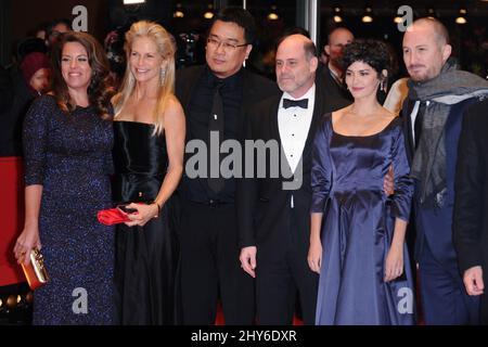 Die Jurymitglieder Daniel Brühl, Claudia Llosa, Audrey Tautou, Bong Joon-ho, Darren Aronofsky, Martha De Laurentiis und Matthew Weiner beim Nobody Wants the Night Premiere zur Eröffnung der 65. Berlinale, Internationale Filmfestspiele Berlin, in Berlin, Deutschland, 5. Februar 2015. Foto von Aurore Marechal/ABACAPRESS.COM Stockfoto