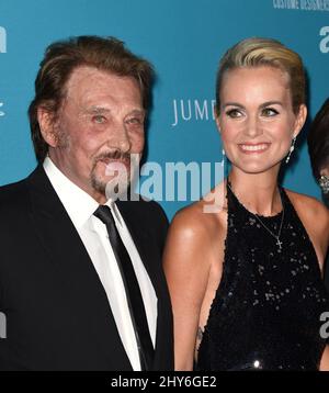 Johnny Hallyday und Laeticia Hallyday nehmen an den Costume Designers Guild Awards 17. Teil, die im Beverly Hilton Hotel in Los Angeles, Kalifornien, abgehalten werden. Stockfoto