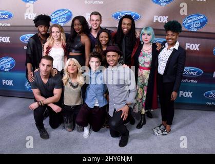 Quentin Alexander, Maddie Walker, Adanna Duru, Clark Beckham, Sarina-Joi Crowe, Qaasim Middleton, Joey Cook, Tyanna Jones, Rayvon Owen, Daniel Seavey, JAX und Nick Fradiani nehmen an der American Idol XIV Finalists Party im District Teil Stockfoto