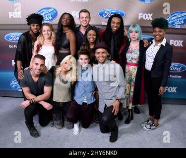 Quentin Alexander, Maddie Walker, Adanna Duru, Clark Beckham, Sarina-Joi Crowe, Qaasim Middleton, Joey Cook, Tyanna Jones, Rayvon Owen, Daniel Seavey, JAX und Nick Fradiani nehmen an der American Idol XIV Finalists Party im District Teil Stockfoto