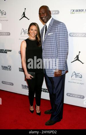 Yvette Prieto, Michael Jordan bei der Derek Jeter Celebrity Invitational to Benefit Turn 2 Foundation, ARIA Resort & Casino in Las Vegas, USA. Stockfoto