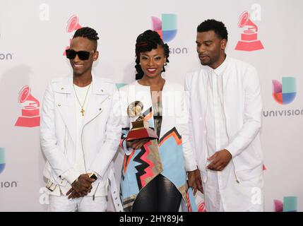 ChocQuibTown posiert im Presseraum bei den jährlichen Latin Grammy Awards 16. in der MGM Grand Garden Arena am Donnerstag, den 19. November 2015 in Las Vegas. Stockfoto