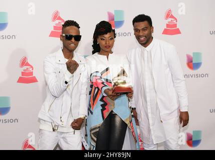 ChocQuibTown posiert im Presseraum bei den jährlichen Latin Grammy Awards 16. in der MGM Grand Garden Arena am Donnerstag, den 19. November 2015 in Las Vegas. Stockfoto