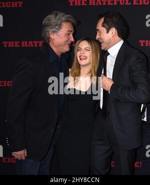 Kurt Russell, Jennifer Jason Leigh und Demian Bichir bei der Uraufführung von The Hateful Eight in Los Angeles, Kalifornien. Stockfoto