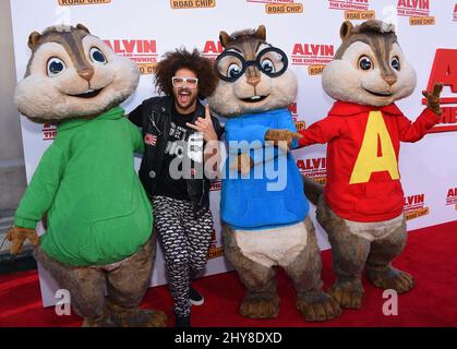 Redfoo, Theodore, Alvin und Simon 'Alvin and the Chipmunks: The Road Chip' Los Angeles Premiere im Zanuck Theater auf dem Fox Lot. Stockfoto