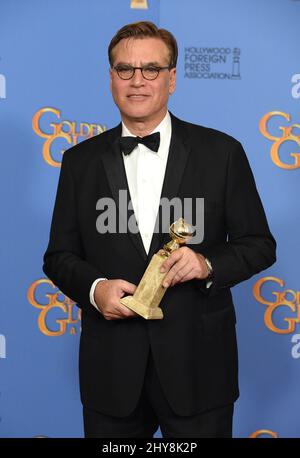 Aaron Sorkin im Pressesaal nach den jährlichen Golden Globe Awards 73., die am 10. Januar 2016 im Beverly Hilton Hotel in Los Angeles verliehen wurden. Stockfoto